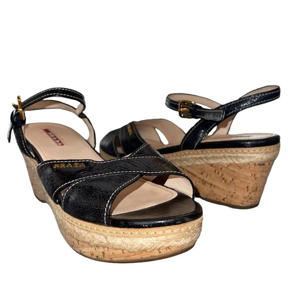 Prada Espadrille Sandals Platform Wedge - Picture 4 of 9